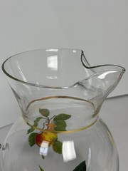 Vintage Fruit Glass Pitcher Set 4 Juice Glasses Lemon Cherry Grape Peach Gold