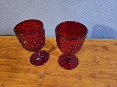 Red Wine Glasses Grape Pattern UV Glows Around Rim Under Blacklight Pressed