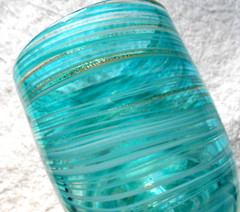 Pier 1 Goblet Aqua Blue Gold Bullicante Swirl Blown Glass