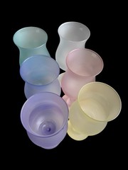 Postmodern Set x6 Libbey Z Stem Zig Zag 1980s Pastel Frosted Satin Wine Glasses