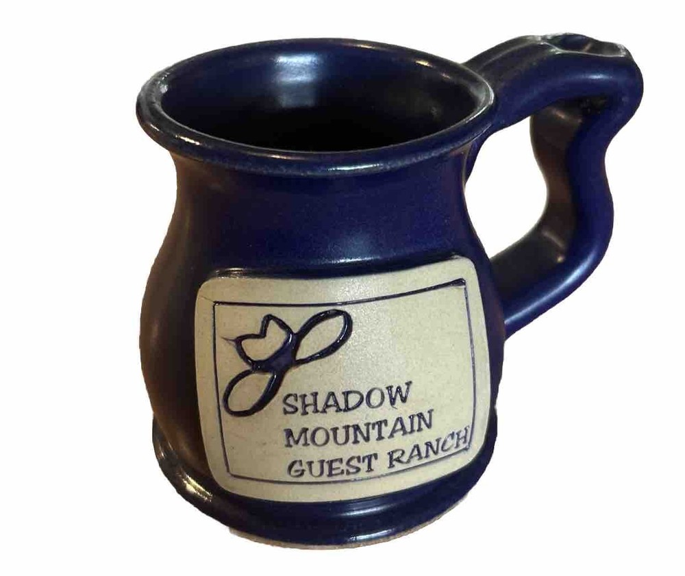 Clayton Coffee Mug Shadow Mountain Guest Ranch Blue Heavy Thumb Rest Cowboy Hat