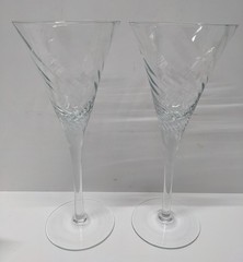 Set of 2 Sasaki Glass Reflections Swirl Spiral Optic Wine Water Glasses 8 3/4″