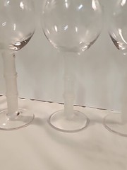 Tropical Etched Palm Tree Wine Glasses x 3 Frosted Bamboo Stem Cocktail Barware