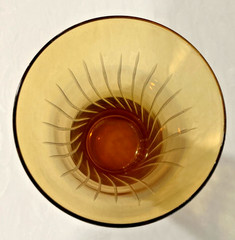 Vintage Amber Flared Etched Glass 6″ Thick Base