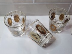 Vintage Set of 3 Gold Royal Ladies Portrait Cocktail Rocks Glasses Barware MCM