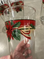 Set of 4 Poinsettia Christmas Drinking Glasses 12oz Heavy Glass KIG