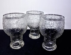 3 Indiana Glass Company Glacier Clear Water Goblets Drinking Glasses 1960
