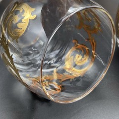 Six (6) MCM Cera 22k Gold Scroll Roly Poly Rocks Glasses Low Ball Tumblers