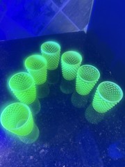 Vintage Fenton Topaz Uranium Opalescent Hobnail Vaseline Glass Set Of 7 Pcs,Cups