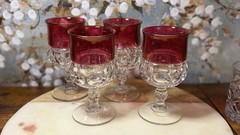 Vintage Tiffin-Franciscan / Indiana Glass King’s Crown Ruby Flashed Wine Goblets