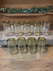 9 Morgantown Topaz Amber Crinkle Glass 4″ Flat Juice Glasses ~ NICE~