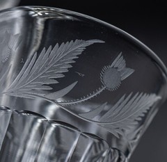 CHIP – Edinburgh Crystal Thistle EDI19 Water Goblet Glasses SIGNED 5 7/8″ – Pair