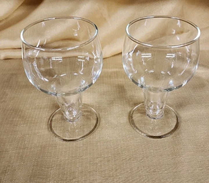 Vtg Hollow Stem Round Bowl Stout Bar Drinking Glass Set Of 2