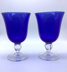 Cristal D’Arques Water Goblet Casual Setting Sapphire Blue Clear , 6.5”, Set 2