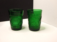 Vintage Anchor Hocking Forest green Sandwich Pattern 9 oz Tumblers PAIR EUC 4″