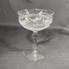 4 Bryce 350-4 Champagne Sherbet Glasses Etched Band Bow & Floral Swag 5-1/4″