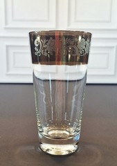 Vintage Set of 6 Highball Glasses Bronze Etched Floral Band Dorothy Thorpe Style