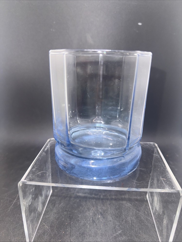Vintage Anchor Hocking Essex Light Blue Glass Tumbler Rocks Glass Faceted