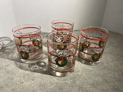 Vintage Libbey Reindeer in Wreath Double Old Fashioned Glasses Set of 4 (190)