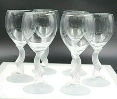 – ONE – Lenox Swan Lake Water Wine Goblet Glasses Frosted Stems 7 5/8″