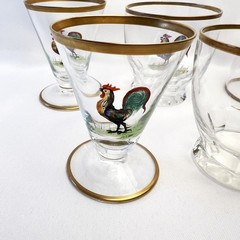 Hand-Painted Vintage Rooster 4 & 6 oz. Glassware Lot of 6 Tumblers