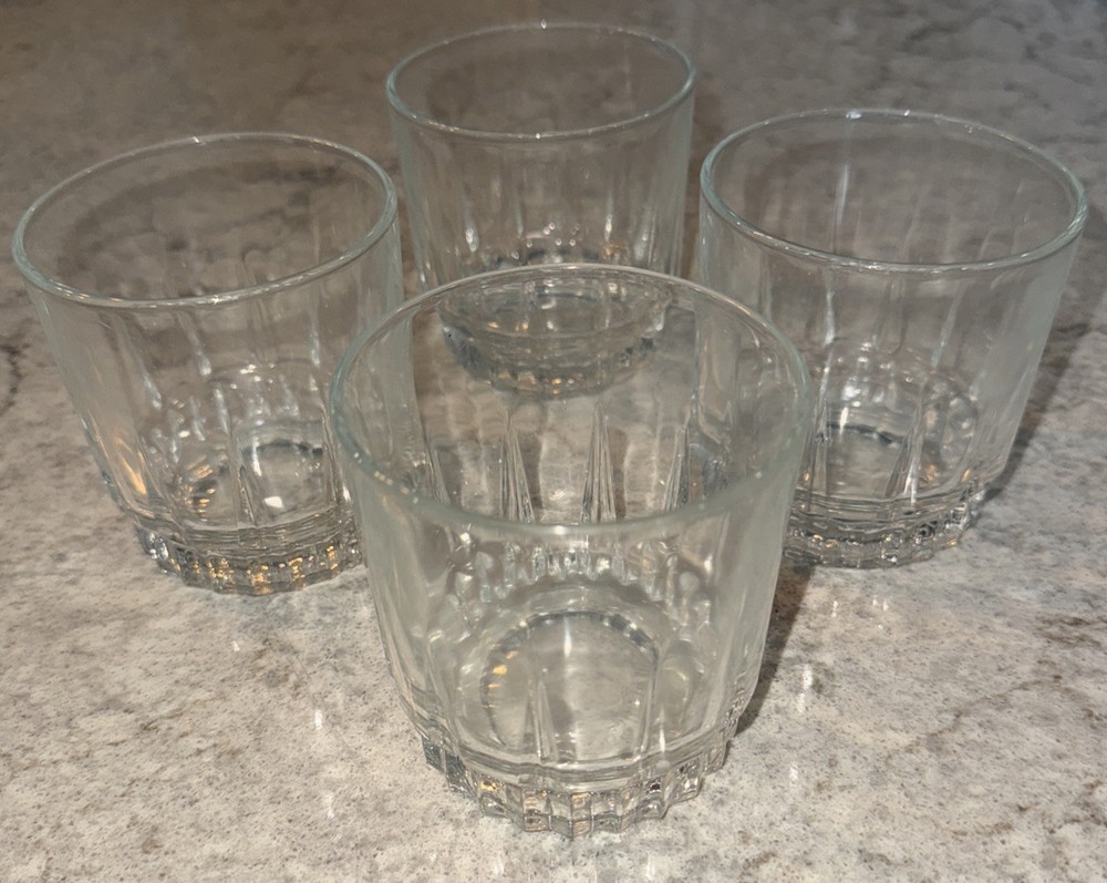 Vintage Arcoroc Whiskey Scotch Low Ball Clear Cut Glasses Set Of Four France