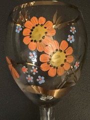 Vintage Hand-Painted Floral Cordial Glasses MCM Gold Accents