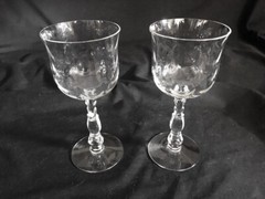 VINTAGE FOSTORIA CELLINI LOOP OPTIC 2 CRYSTAL WATER GOBLETS 6024 STEM EX.CON.