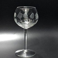 Etched Crystal Rose Wine Glass 6.5″ vintage floral elegant stemware cut glass