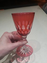 Wine Glass, American Brilliant Period Cranberry Red Cut to clear Crystal Webb?