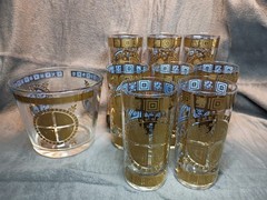 Vintage Culver 22K Gold Barware Set 8 Highball Glasses Ice Bucket MCM Rare