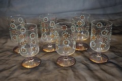 6 DOROTHY THORPE MCM ATOMIC STAR BURST SINCLAIR GLAMA GOLD CORDIAL GLASSES