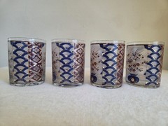 (4) Vtg Culver IMARI Double Old Fashioned Low Ball Glasses 22kt Gold MCM Bar