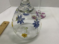 Hand Painted Clear Stemmed Goblets – Flowers & Dragonflies – 8.5” T – Preowned