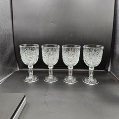 4 Libbey Hobstar Glasses Water Wine Goblets Vintage Heavy 7″