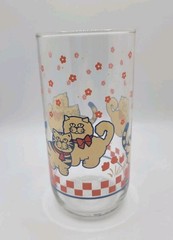 Vintage 1980s Libbey Country Cat Tumbler Glass Flowers Bow Bowtie RARE Kittens