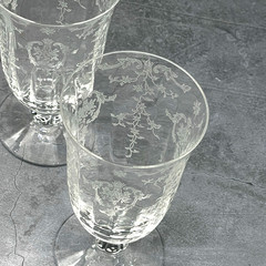7 Vtg Fostoria Navarre Clear Etched Flowers Footed Juice Glass Tumblers 4 5/8″