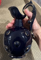 Italian Majolica Cobalt Blue with Gold Trim Vtg Pitcher Terra Cotta/stoneware
