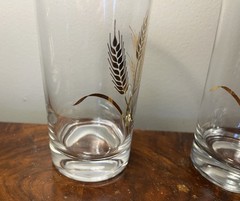 Vintage MCM Set Of 3 Homer Laughlin 22k Golden Wheat Pattern 12 oz Glasses 5.5in