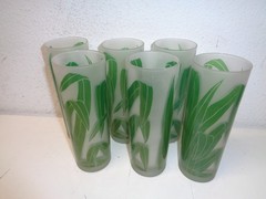 Vtg TASTESETTERS Frosted Palm Leaf Tom Collins TUMBLER Glasses Set 6 TIKI 12oz