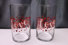 LOVE & RED HEARTS Set of 2 HUGE Glass Tumblers Greenbrier 5 7/8 » x 3 1/2 «