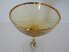 VTG Czechoslovakia Atlas Amber Gold Trim & Ball in Stem Liquor Cocktail-5 3/8″