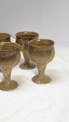 Handmade Art Dripped Pottery Wine Goblets Set Of 4 Stoneware Clay