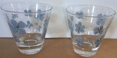 Four Leaf Clover Drinking Glasses Barware Bar Blue Gold Stripe 3.25” Set Of 2