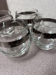 MCM Dorothy Thorpe Silver Banned Roly Poly Cocktail Glasses Set of 4 Barware VTG