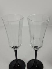 2 Vintage Luminarc Octime Crystal Black Stem Champagne Flutes Wine Glass France