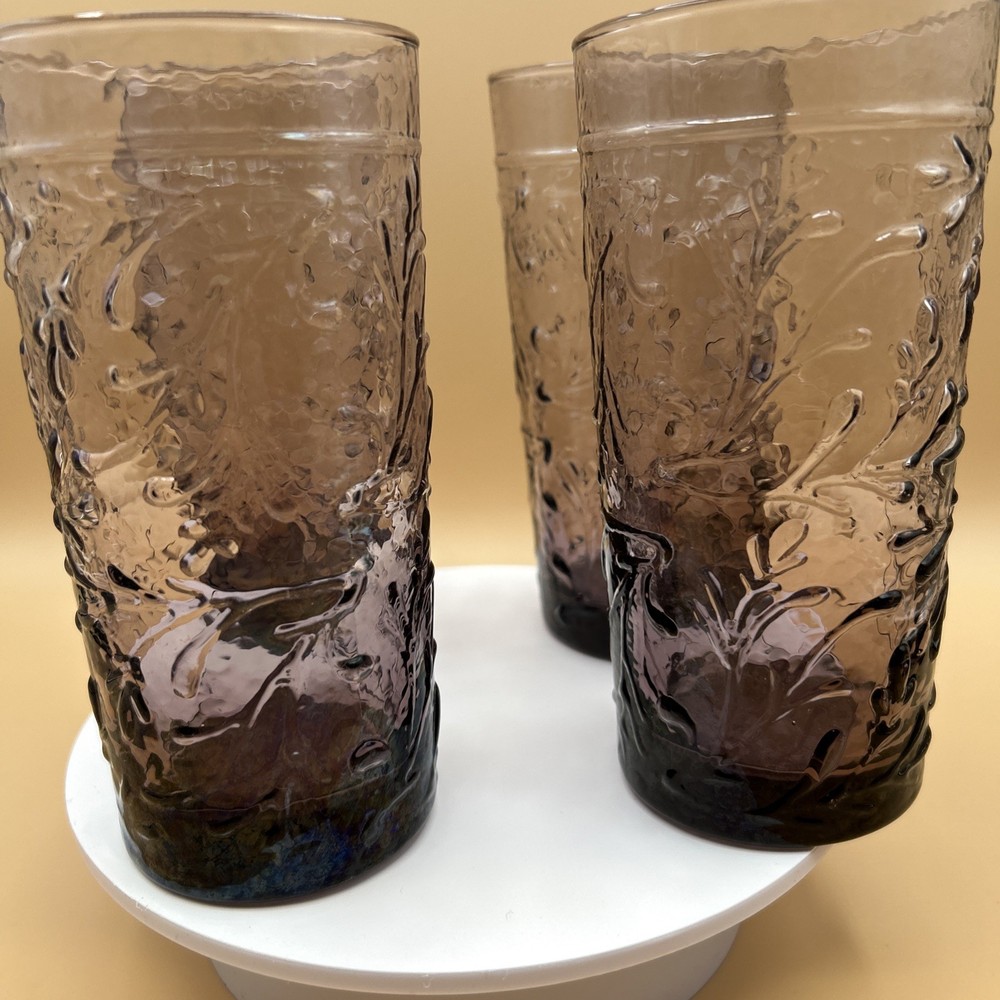 Vintage Libbey Garden Vine Mediterranean Purple Cooler Tumbler Glasses Set of 4
