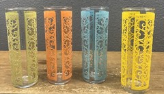 Libbey Starlyte Glasses Madrid Vintage Raised Scroll Design Retro 1960s Set of 4