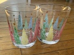 World market Christmas tree print glass cup set of 2