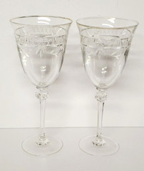 Royal Doulton Crystal Water Goblets Wellesley PTN Glasses Gold Trim 8 1/4 QTY 2